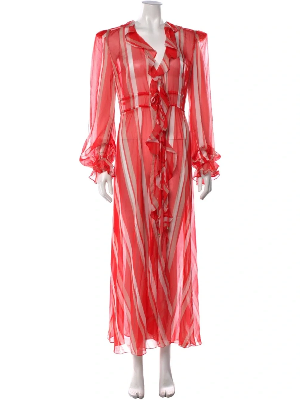 PatBO Red and White Striped Sheer Ruffle Robe Cover